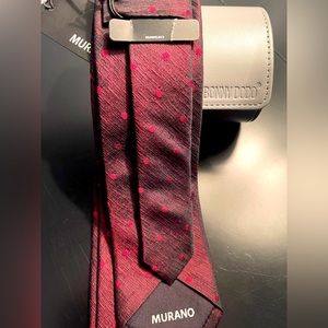 2Pc Murano High Sheen Red/black Tie& Leather Tie Case